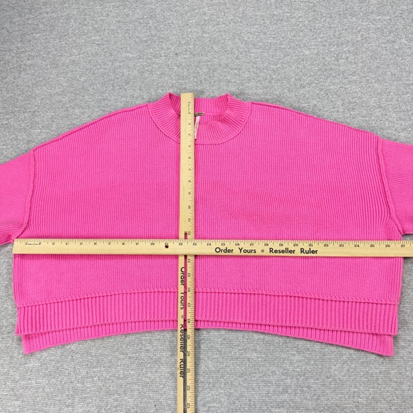 Free People Hot Pink Ribbed Knit Crop Sweater Mock Neck Boxy Mens M - Picture 8 of 16